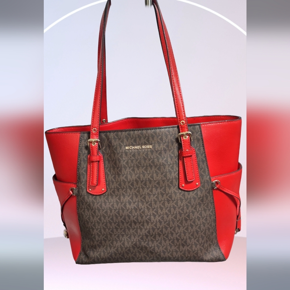 Michael Kors Red and Brown Signature Tote